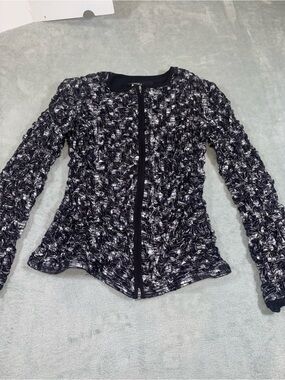 Frank Lyman Black & Silver Metallic Crinkle Zip-Up Jacket - Size 4